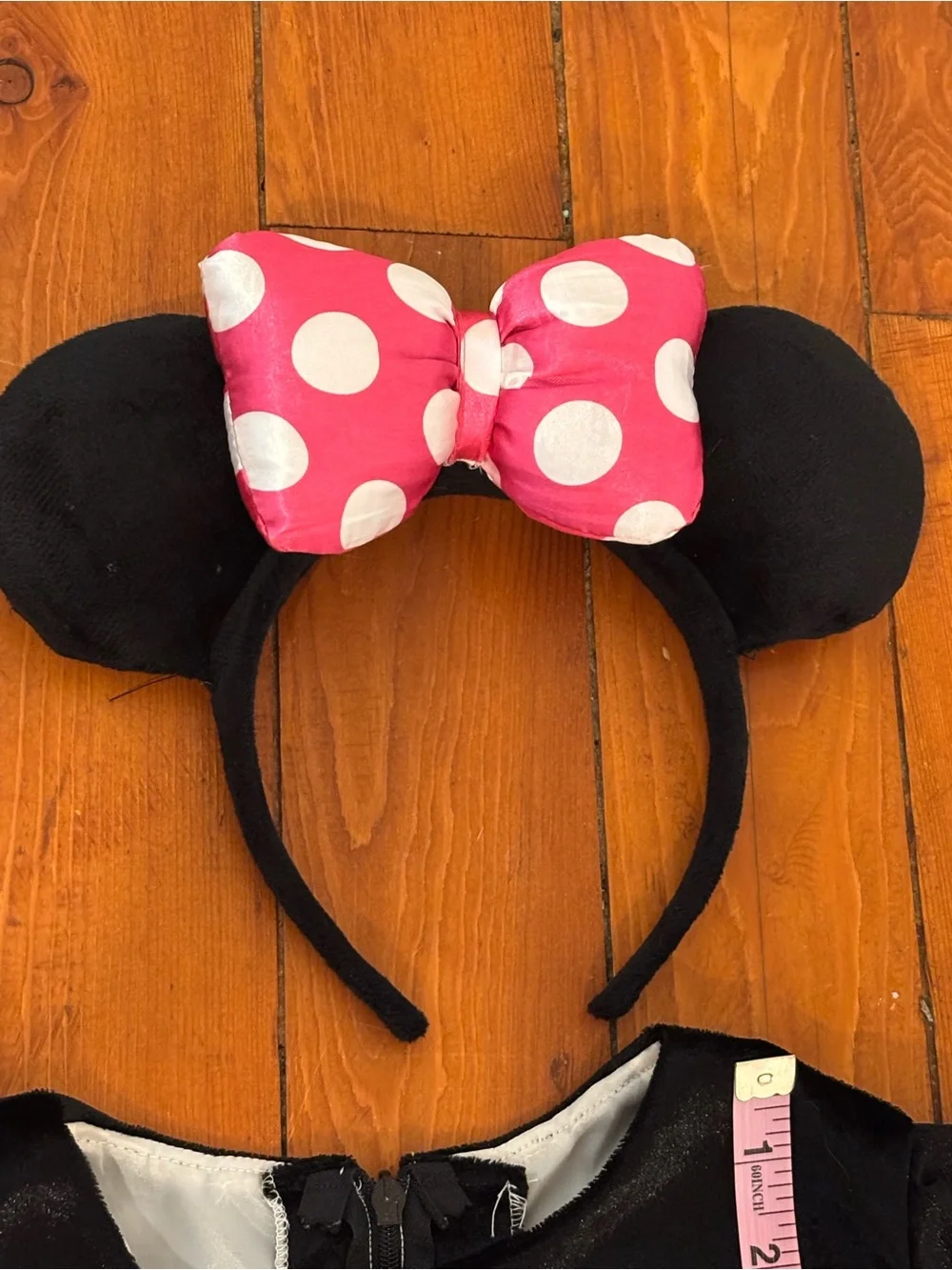 Minnie Mouse Inspired Polka Dot Dress Costume w/ Ears Pink Bow approx size 8-10